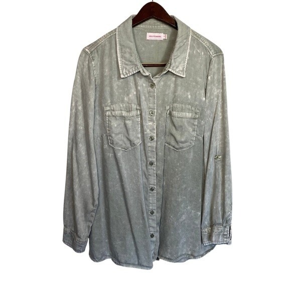 Molly Isadora Shirt Women 1X Sage Button Down Lyocell Distressed Casual Travel - Picture 1 of 11